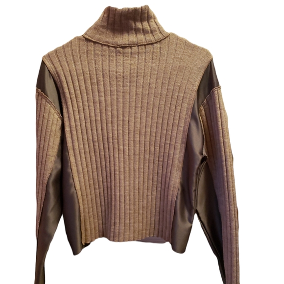 Zara Mixed Sweater Small Beige Olive Green Turtleneck Wool Blend - Picture 5 of 7